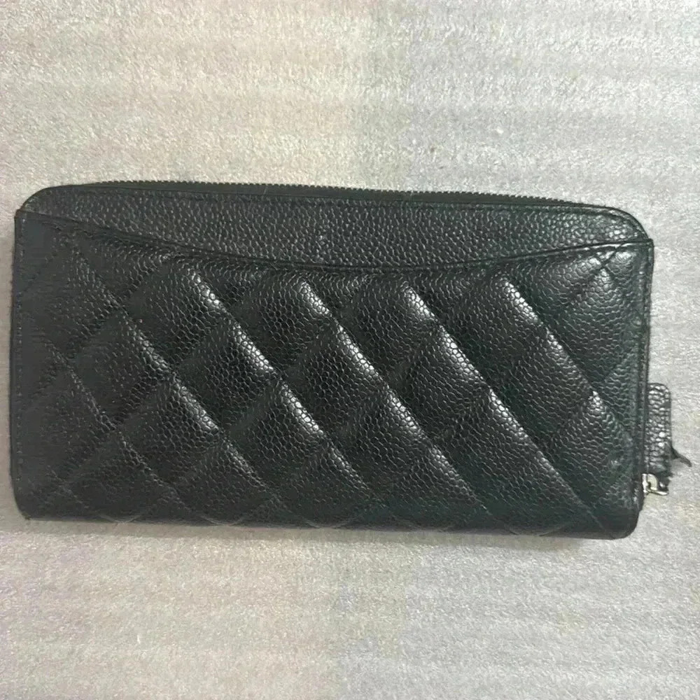 CHANEL Caviar Quilted Large Gusset Zip Around Wallet Black - Picture 8 of 13